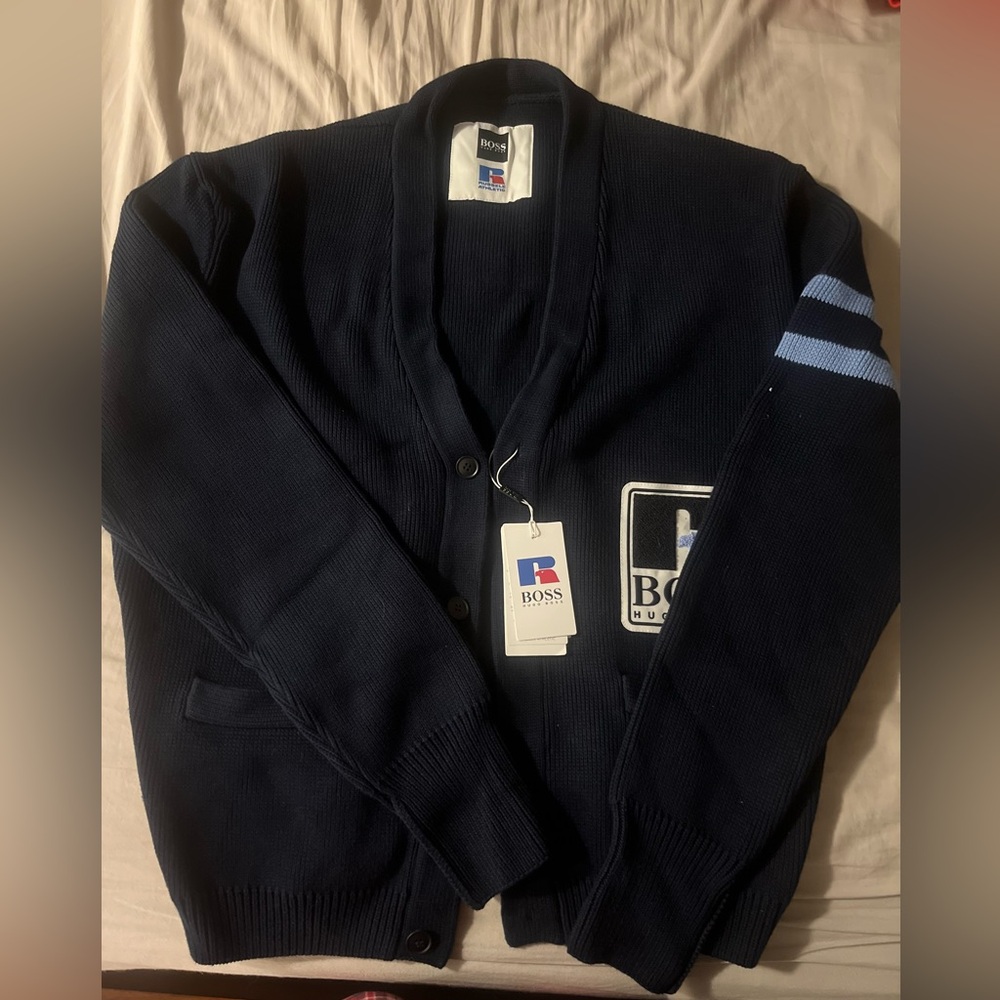Hugo Boss x Russell Men's Athletic Relaxed-Fit Knit Cardigan Size PCE/OS